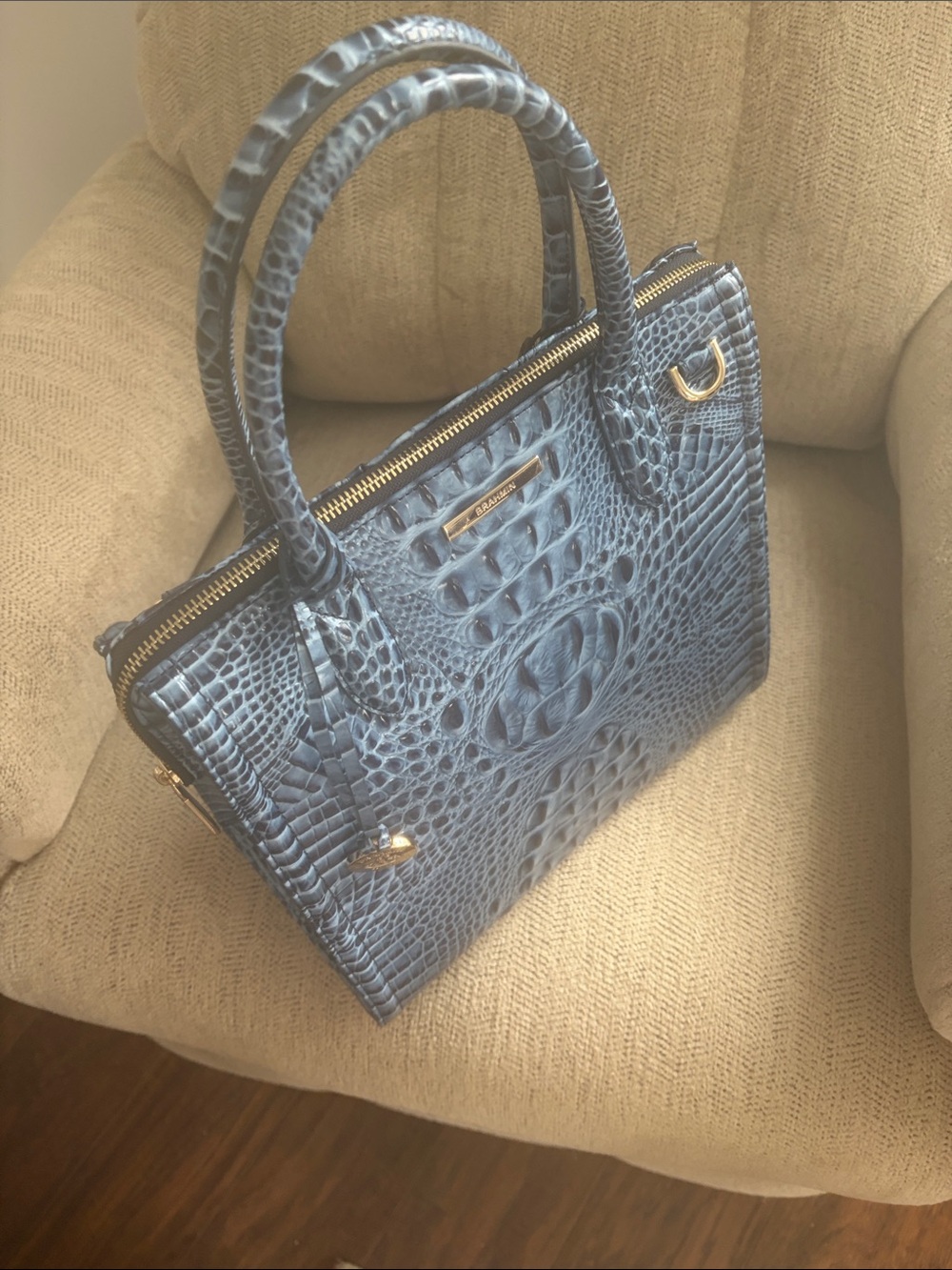 Brahmin Croc-Embossed Top-Handle Satchel in Blue